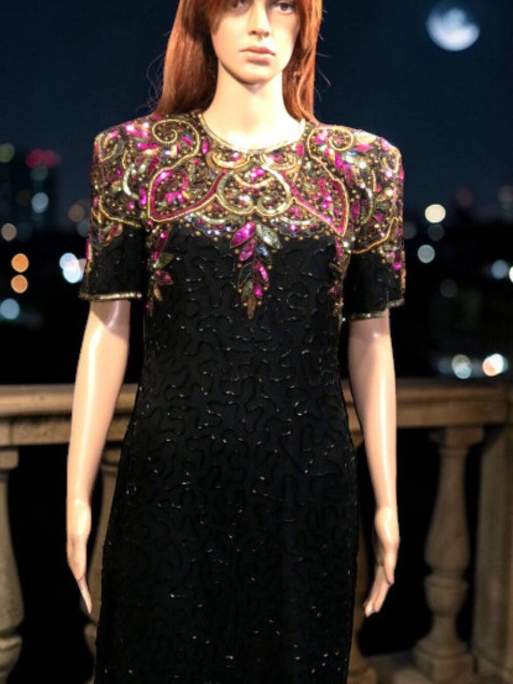 Vintage Black Silk Beaded Dress